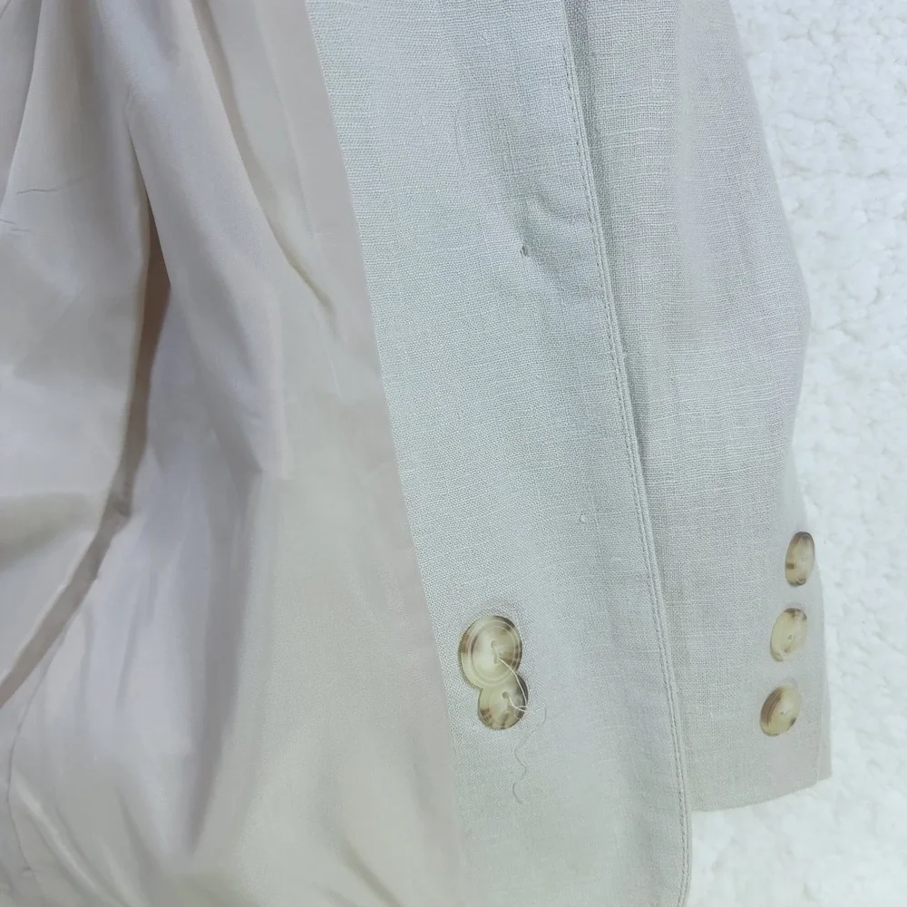 Basic Editions Vintage 90s Linen Blazer Jacket Women Small Beige Two Button